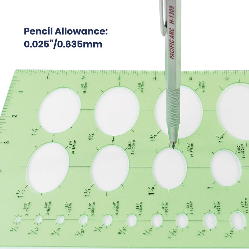 Pacific Arc Isometric Ellipse Guide Template, 27 Total Ellipse from 1/8 Inch to 2 Inch with Inch Graduations - Image 4